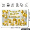Flat high-end gold-white birthday background banner including glittering gold birthday text + gold-white balloons.PMJ