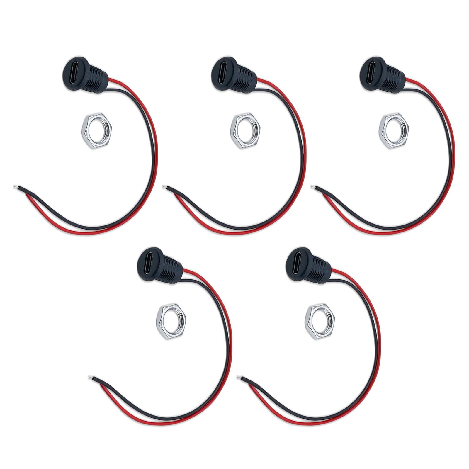 

5Pcs Type C Female 2Pin USB Connector Waterproof Female Connector Jack Female Socket Charging Interface with Wire A