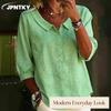 JPNTKY Women's Fashion Casual Solid Color Print 3/4 Sleeves POLO Neck Blouses & Shirts