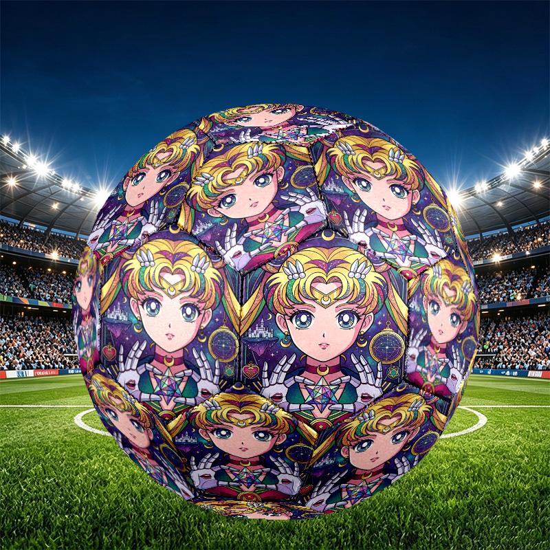 Sailor Moon Print Size 5 Soccer Ball, PU Wear Resistant Football for Match Training and Daily Practice, Birthday Gift for Soccer Fans