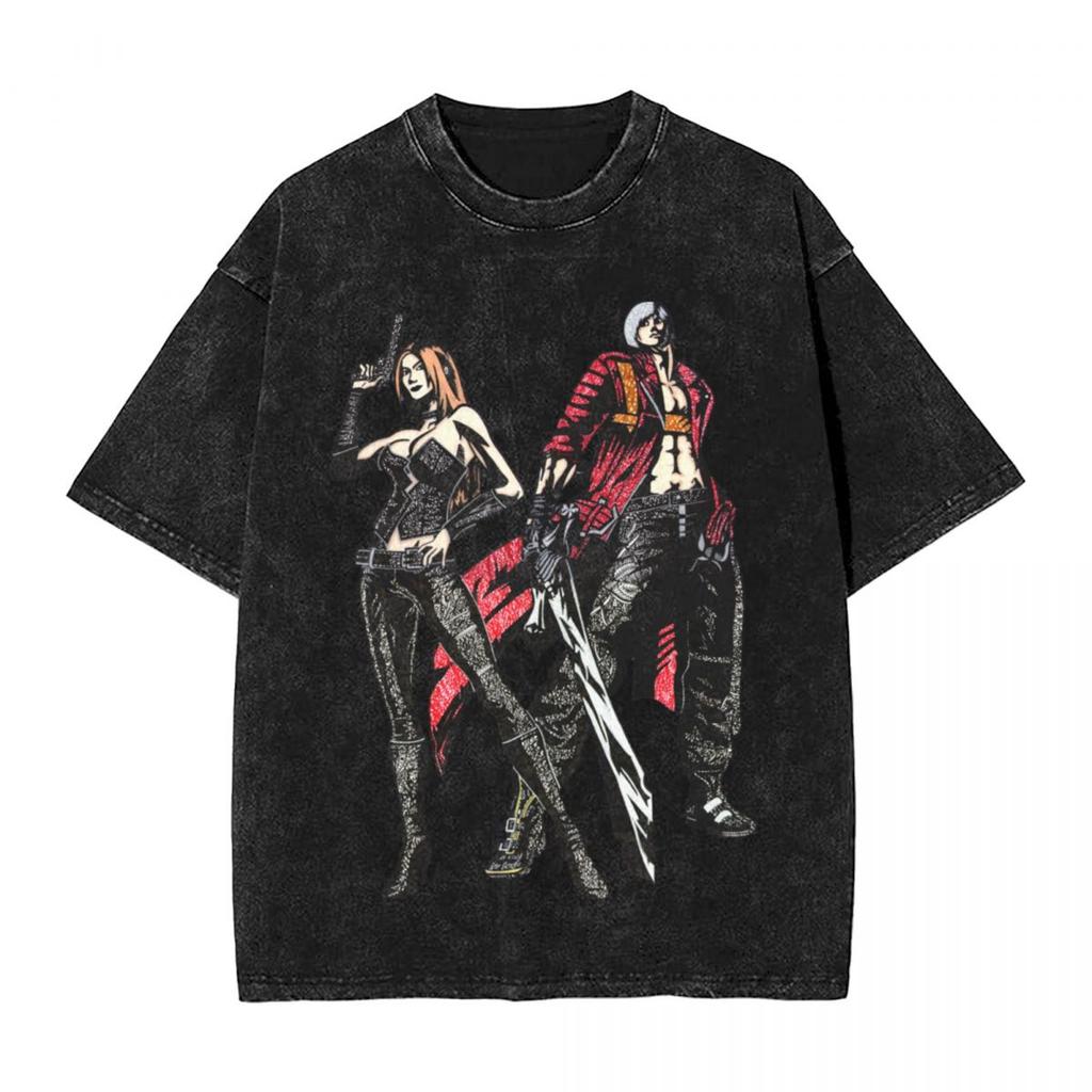 Devil May Cry T Shirt Washed Oversized Streetwear Hip Hop Vintage TShirts for Men Women Clothing Short Sleeve Cotton Tee Shirt