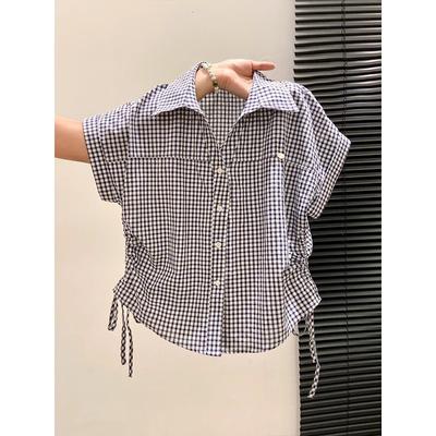 Plaid Shirt Short-sleeved Women's Summer New Design Sense Loose and Versatile Foreign Style Age-reducing Shirt Short Top