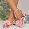 Marke- Sommer-Stil von Damen 3D-Blumen-High-Heel-Sandalen, Mit Quadratischem Zehenbereich, Dickem Absatz und Offenem Zehenbereich Slipper