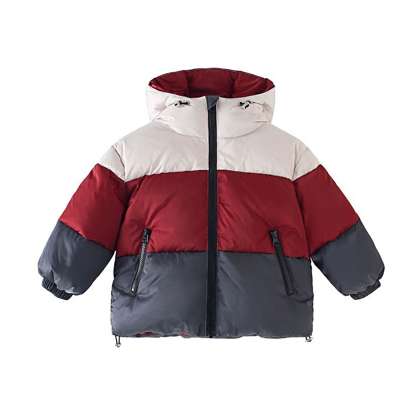 Tri Color Kids Hooded Short Down Jacket Warm Winter Outerwear For Boys And Girls