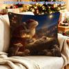 1pc 2D Flat Printing Single-Sided Printed Christmas Pillowcase, Zipper Closure Without Pillow Core, 45X45Cm/18X18 Inches, Santa Claus And Nativity Sce