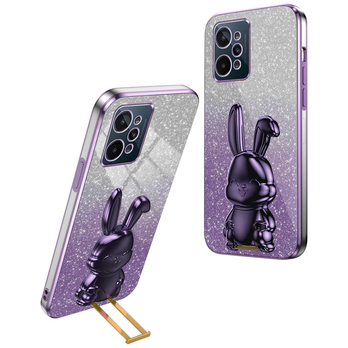 

For Realme C31 Cover Glitter Powder Cartoon Rabbit Cell Phone Case with Support Kickstand Purple