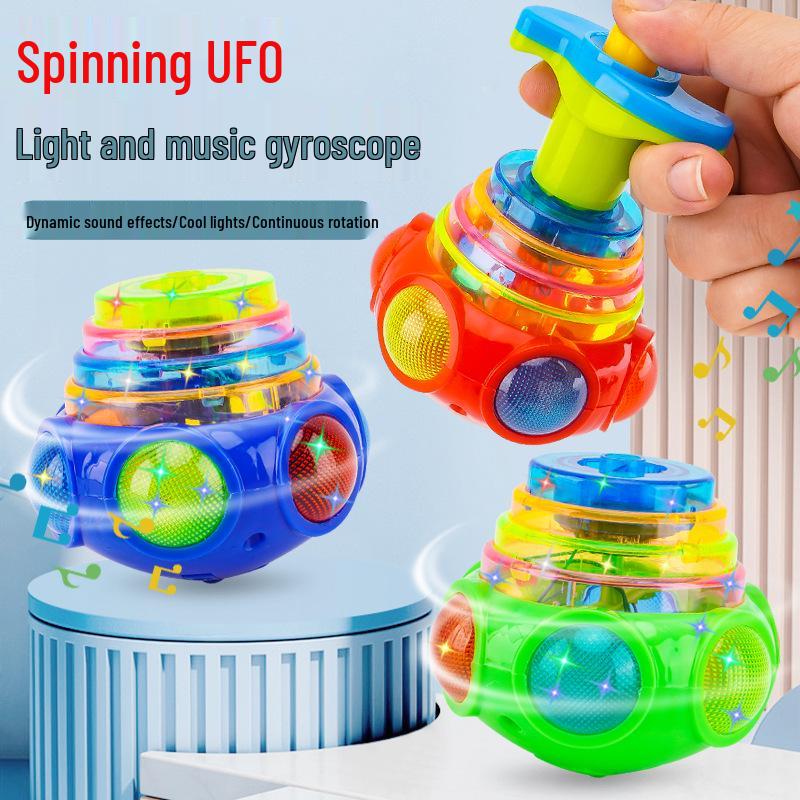 Children's Cartoon UFO Music Gyro Toy with Lights
