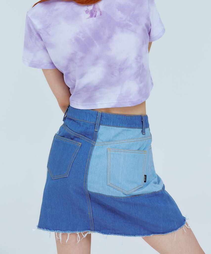 Ridge Patch Dark Blue Denim Short Skirt