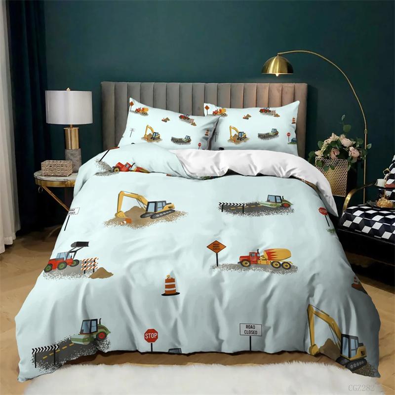 Kids Excavator Tractor Truck for Children Boys Girls Bedroom Decor Construction Vehicle Cartoon Duvet Cover Crane Quilt Cover