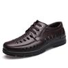 Summer Sandals Mens Genuine Leather Shoes Flat Non-slip Hollow Brand Male Footwear Black Brown