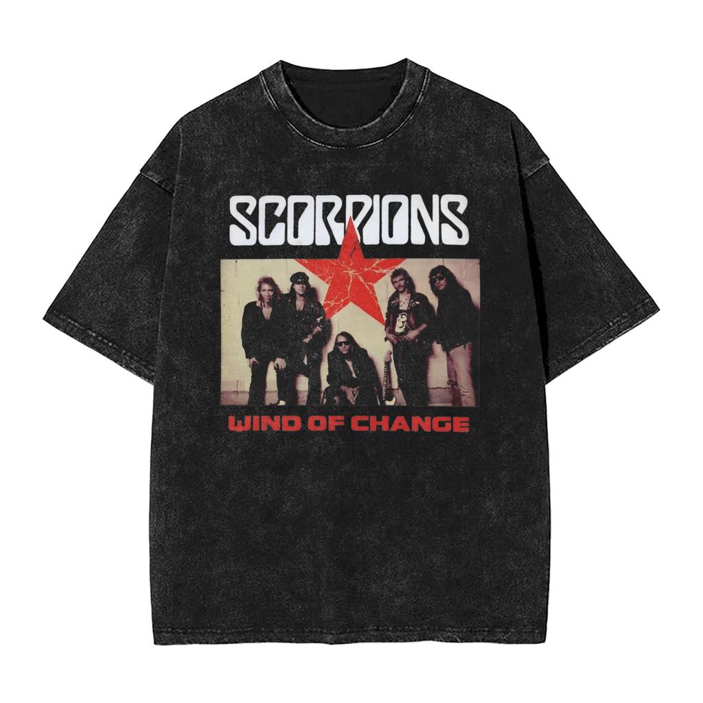 Scorpions Rock Band Rose Vintage T-Shirt for Men Crazy Cotton Tees Crew Neck Short Sleeve T Shirt Printed Clothes