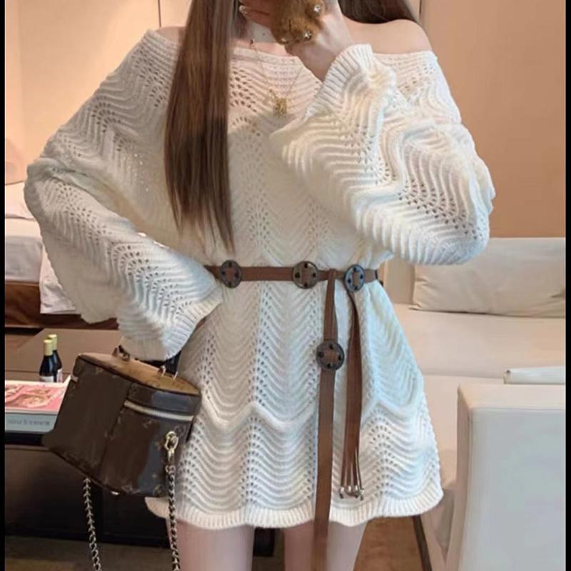 Autumn Plus Women Basic Sexy Sweaters Belt Pullover Tops Loose Female O-Neck Knitted Solid Sweater