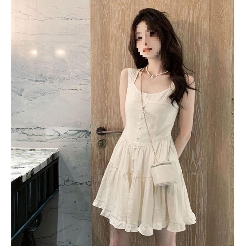 Classic White Sleeveless Dress With Knit Fabric For Summer Casual And Yoga Wear