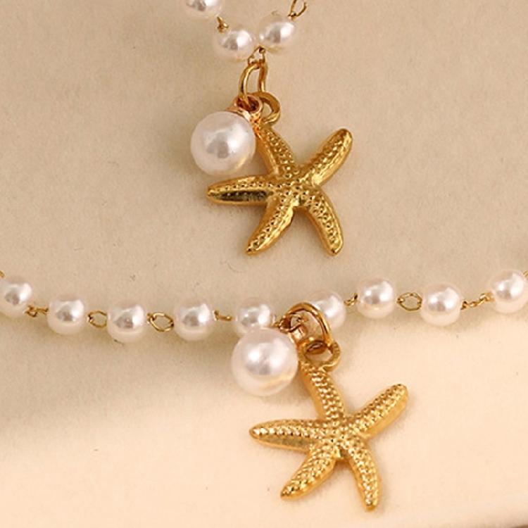 Seashells Style Starfish Pearls Necklace Bracelet Stainless Steel Adjustable Jewelry Gift for Beach Lovers