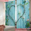2pcs Heart Branch Blossom Curtains   Romantic Pink Flowers with Green Leaves Stars On Light Blue Background for Bedroom
