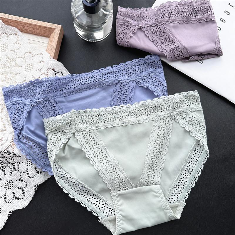 Damen Frühling und Sommer Reizvolle Eis-Seide Spitze Mesh Baumwolle Sexy Hüftunterwäsche