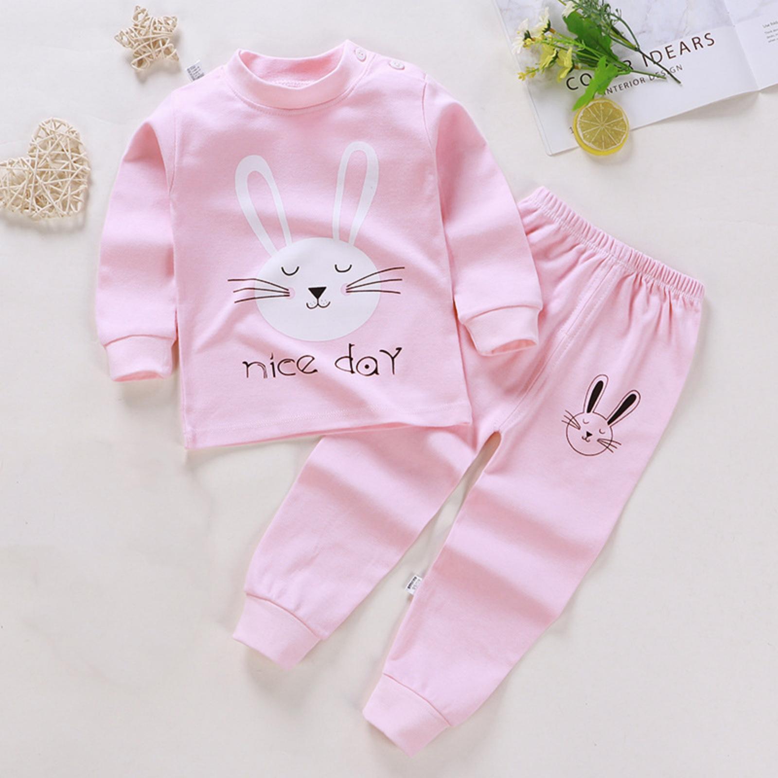 

Children s Boys And Girls Home Wear And Pajamas Long-sleeved Tops And Trousers Sets 80 розовый