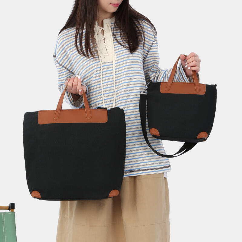 Canvas Tote Bag with Leather Trim and Adjustable Shoulder Strap Stylish Women's Handbag for Daily Use and Work