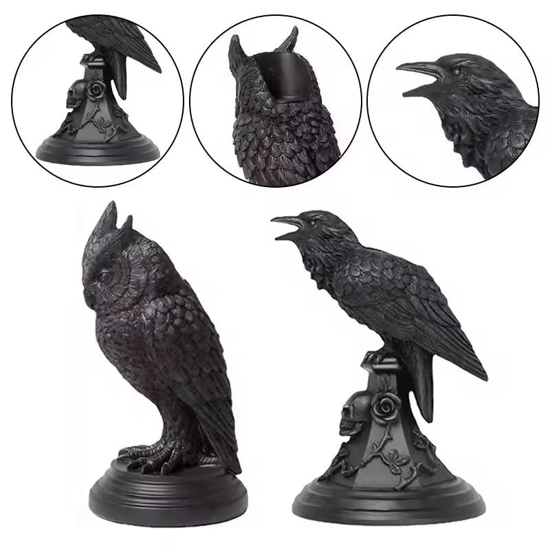 Halloween Gothic Style Owl Raven Candle Holder Craft Tabletop Ornament Halloween Candle Holder Candle Holders Decor for Table