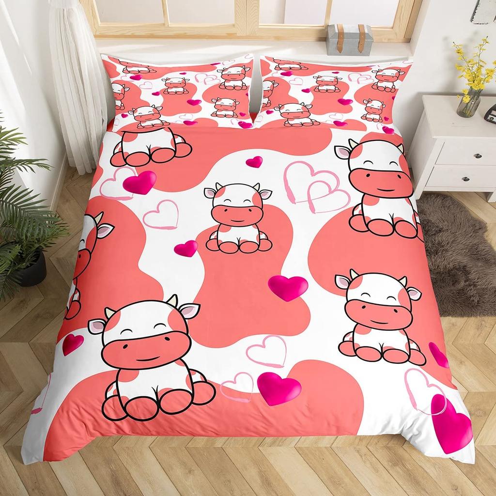 Carton Milk Cow Soft Duvet Cover Ful King Lovely Farm Animal Beding Set Strawbery Flowers Print Warm Comforter Cover Farmhouse Decor