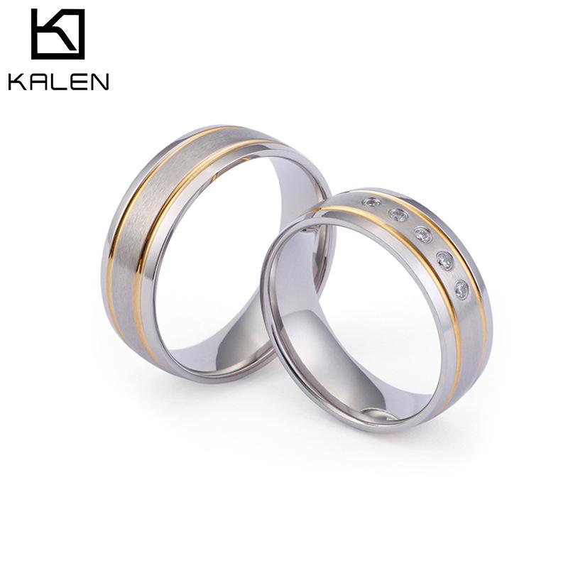 

Stainless Steel Gold-Plated Diamond Couple Rings with Frosted Finish