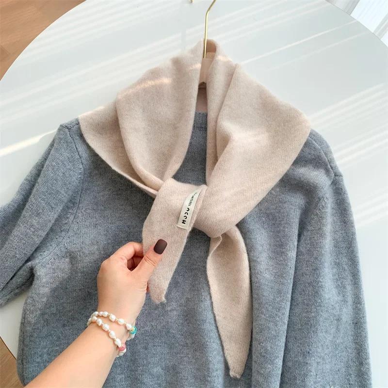 British Korean Style Niche Wool Knitted Triangular Scarf Women Headscarf Knitted Scarf Multi-functional Warm Knitted Scarf