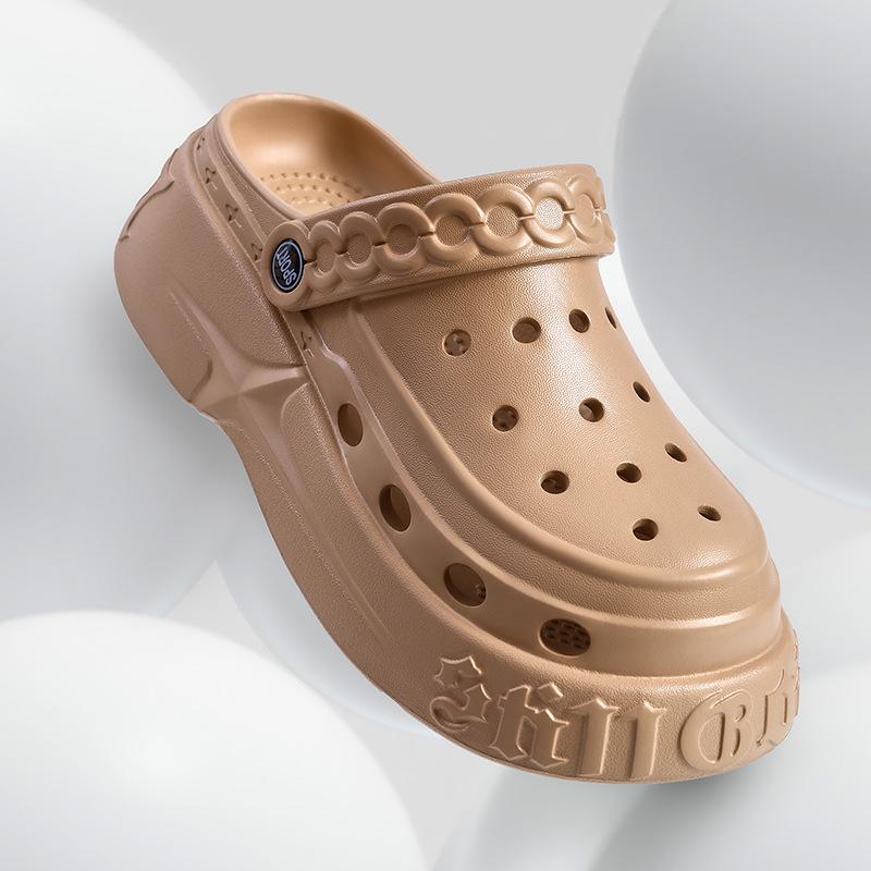 New summer non-slip muffin heightening baotou beach sandals wearing summer slippers thick-soled hole shoes women