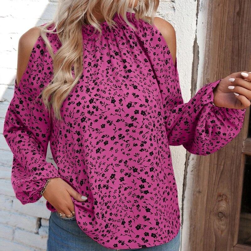 Uformelt løse dameoverdeler Chiffon Kontor Langermet Damebluse Mote Off The Shoulder Dameskjorter Utskrift 28422