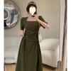Temperament Small Black Dress Niche Design Waist Thin Square Collar Pure Desire Sweet and Spicy Dress Women's Summer