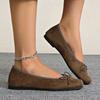 New Women's Bow Decoration Women Designer Shoes Comfortable Retro Brown Velvet Casual Soft Sole Outside Ballet Flats for Ladies
