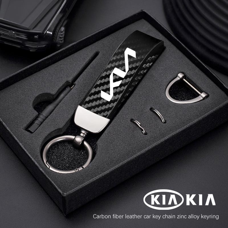Car Carbon Fiber Style Keychain Microfiber Leather Key Chain For KIA K5 K9 Sorento Ceed Sportage Carnival Stinger Forte Niro EV6 rtzup33