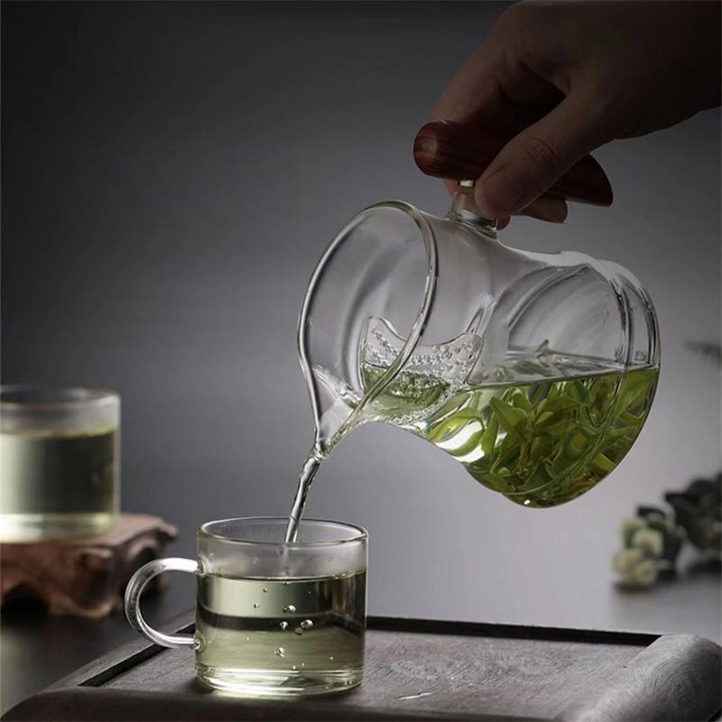 Tea Ceremony Tea Mug 400ml Wooden Hndle Heat-resistant Glass Fair Cup with Crescent Filter Tea Maker Kung Fu Tea Set Accessories