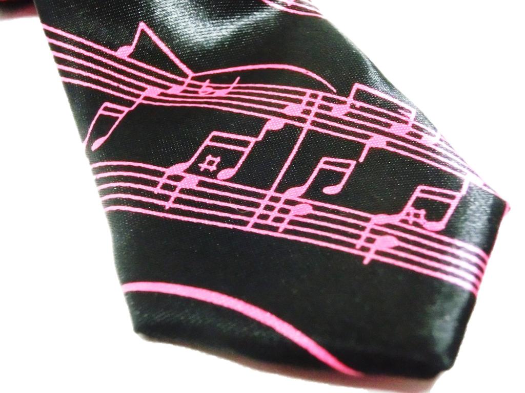 Casual Sheet Music Tie Men's Stylish Musical Note Border Dot Business (Pink Black)
