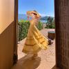 Stunning yellow dress, V-neck spaghetti strap dress, women's seaside vacation, flowing, super ethereal long dress
