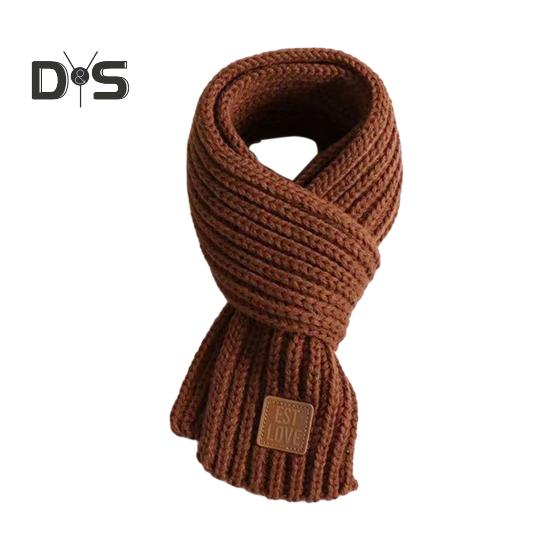 

Дитячий в язаний шарф Однотонний потовщений теплий в язаний шарф з етикеткою зі штучної шкіри Універсальний щоденний одяг кавовий