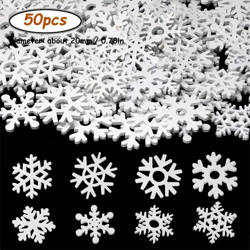 

50pcs Snowflake Wood Slices Ornaments Christmas Cutouts Button Tags for Xmas Tree Hanging Painting DIY Crafts Gift Bags Decor білий