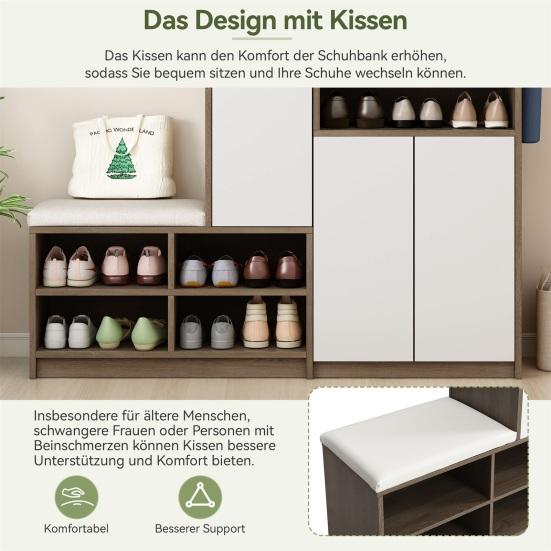 Shoe Storage Bench & Shoe Cabinet, Multifunctional Shoe Rack with Upholstered Seat, Versatile Shoe Storage Solution with Adjustable Shelves for The