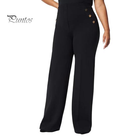

Женские брюки, эластичные, с высокой талией, прямые, широкие брюки с карманами, пуговицами, декором, однотонные, облегающие, утягивающие живот рабочие брюки 2XL чёрный