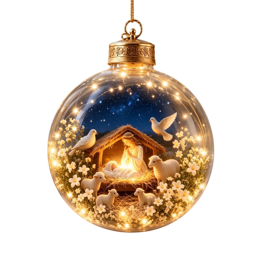 3D Christmas Ball Ornament Light-Up Battery Powered Hanging Decoration for Christmas Tree