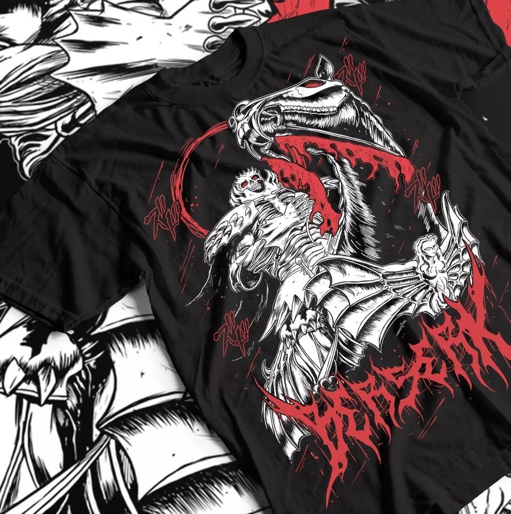 Berserk Anime T-shirt, Koszulka Manga Guts, Unisex Czarny T-shirt, Zbroja Berserkera, Wszystko