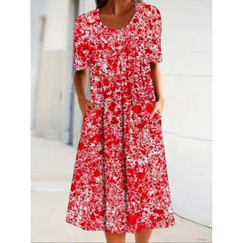 

eBay Spring/Summer Floral Print Crew Neck Pocket Medium Length Dress Women s 363 S