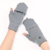 WTEMPO Solid Color Woolen Warm Flip Gloves Men's Women's Autumn Winter Half Finger Gloves Student Writing Exposed Finger Knitted Gloves