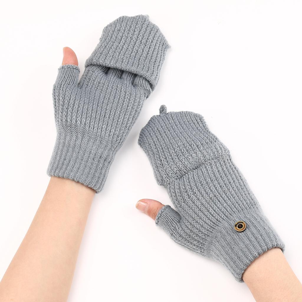 WTEMPO Solid Color Woolen Warm Flip Gloves Men's Women's Autumn Winter Half Finger Gloves Student Writing Exposed Finger Knitted Gloves
