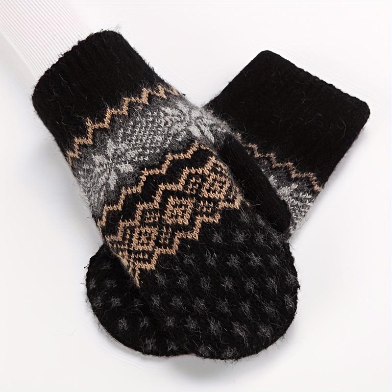 1 Pair of Men's Winter Plush Thick Warm Mittens Couple Cycling Cold-proof Knitted Gloves