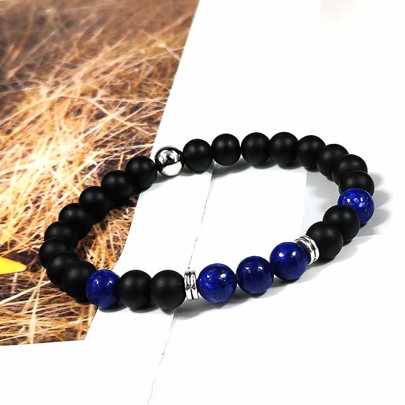 Natural Black Matte Lapis Lazuli Elastic Bracelet for Men & Women - Fashionable European & American Design