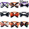 50/100pcs Handmade Halloween Dog Bowties Plush Pet Bow Tie Dog Accessories Pumpkin Skull Style Dog Pet Bow Tie for Holiday
