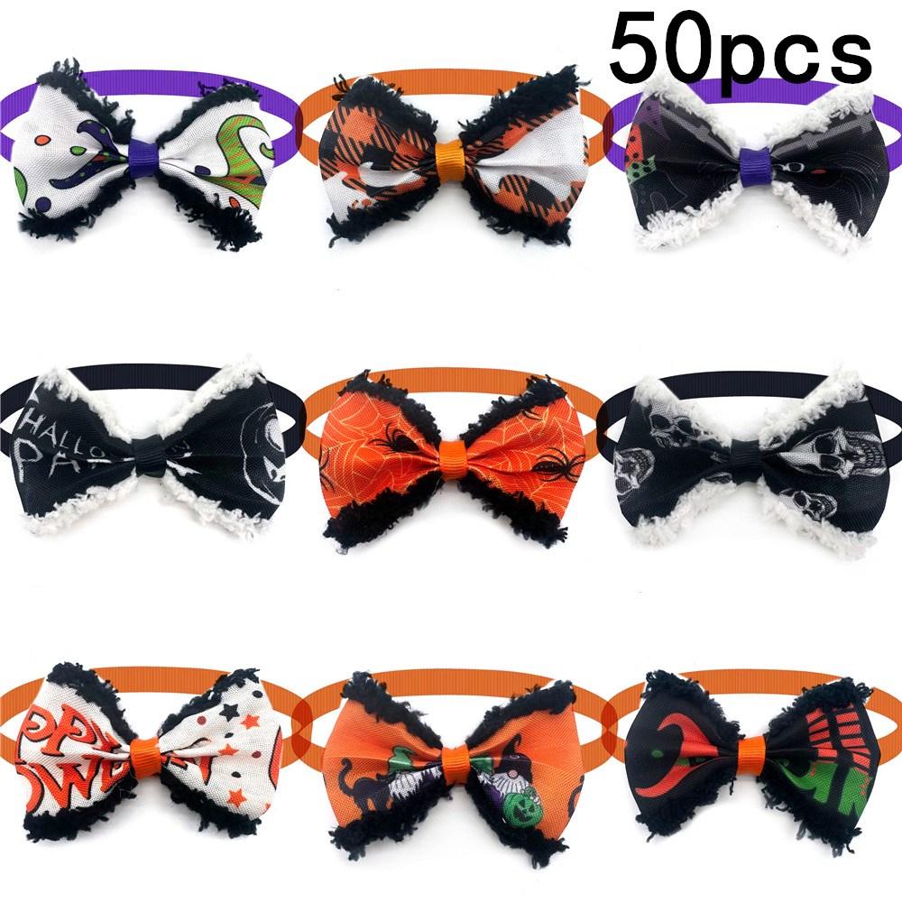 50/100pcs Handmade Halloween Dog Bowties Plush Pet Bow Tie Dog Accessories Pumpkin Skull Style Dog Pet Bow Tie for Holiday
