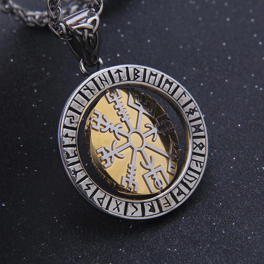 Runes Viking Compass Necklace Men's Nordic Amulet Hip Hop Boutique Biker Pendant Stainless Steel Jewelry Gift