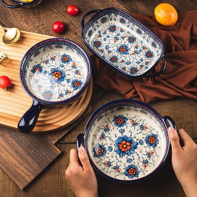 Ceramic Tableware Household Handle Bowl Creative Noodle Soup Bowl Salad Bowl Oven Microwave Oven Baking Pan