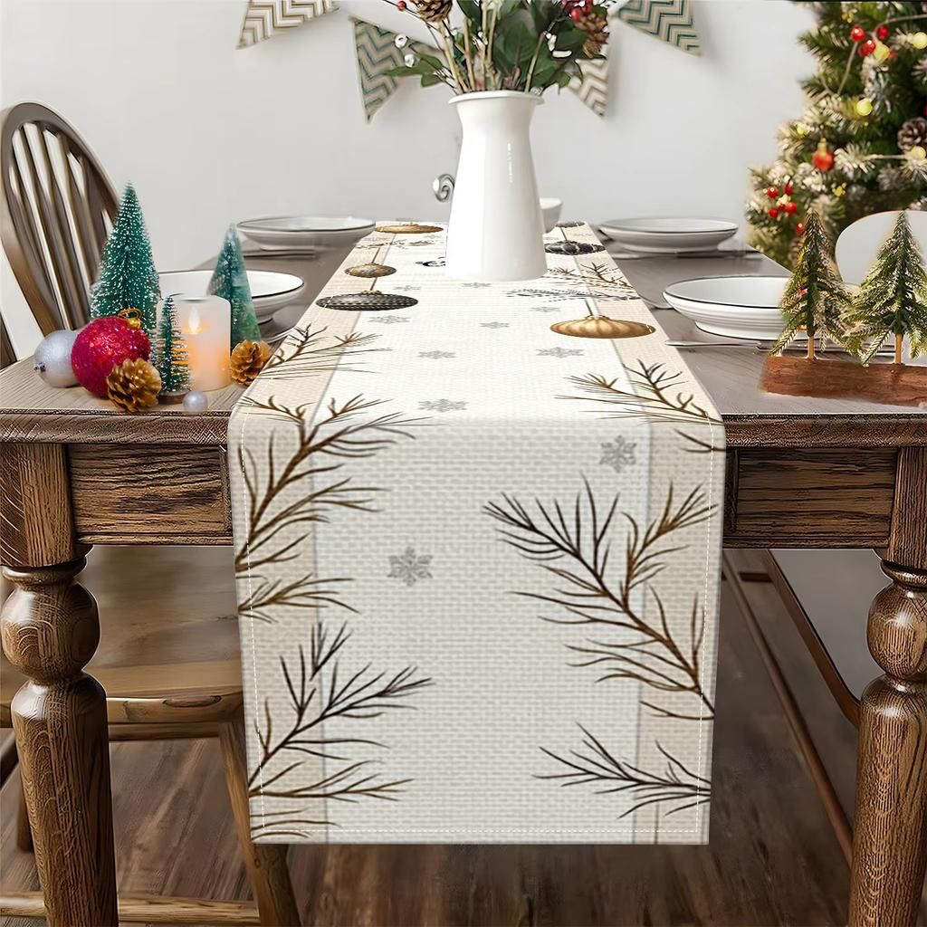 Weihnachtslicht Luxus Tischläufer Schwarz Gold Schneeflocken Baumzweigmuster Für Weihnachtsfeier Feiertags-Heimdeko